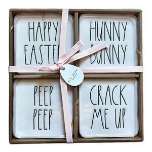 New in Box Rae Dunn Happy Easter Hunny Bunny Set (4) Beverage Coasters